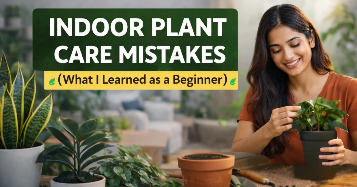 Indoor plant care mistakes beginner guide with healthy houseplants at home