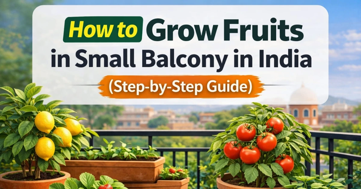 How to grow fruits in a small balcony in India with potted lemon, tomato and strawberry plants step by step guide