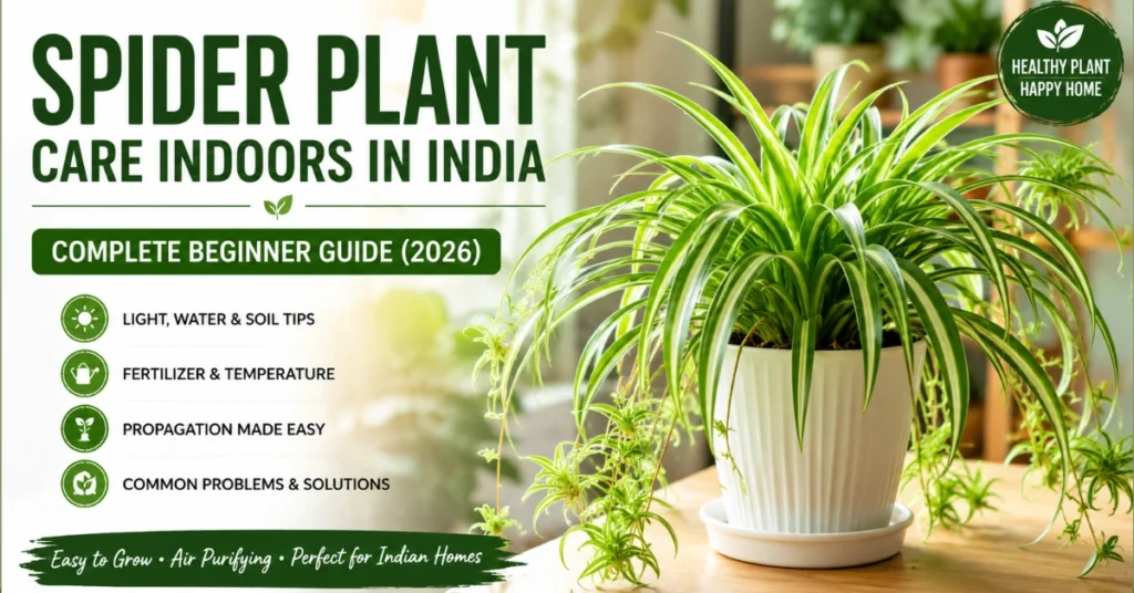 Healthy Spider Plant Care Indoors in India with watering, light, soil, fertilizer, propagation, and plant care tips for beginners.